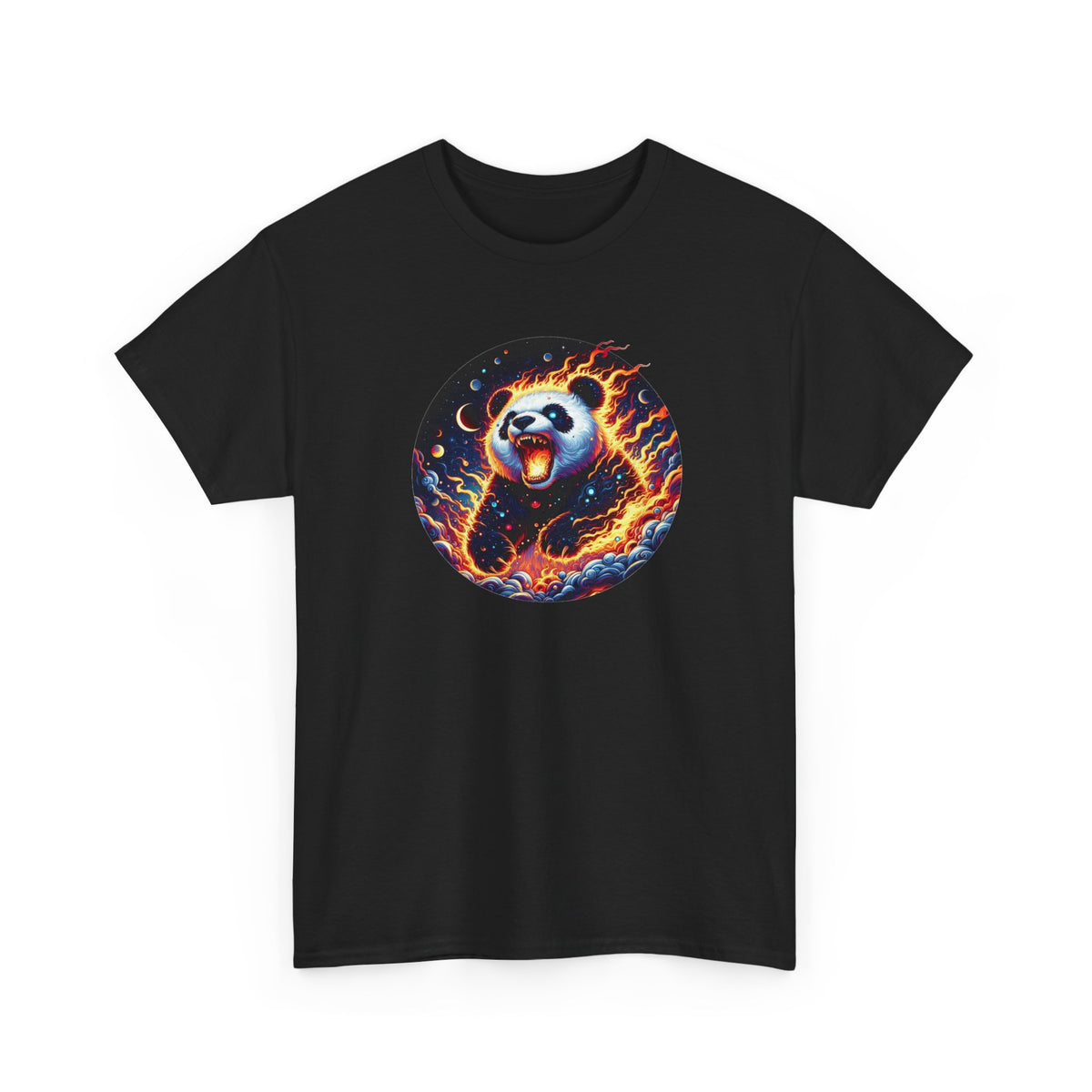 Tee Shirt Panda Feu Cosmique Homme Femme – T-Shirt Panda Flamme Espace Planètes – Animal Fantastique Coloré – Idée Cadeau Originale
