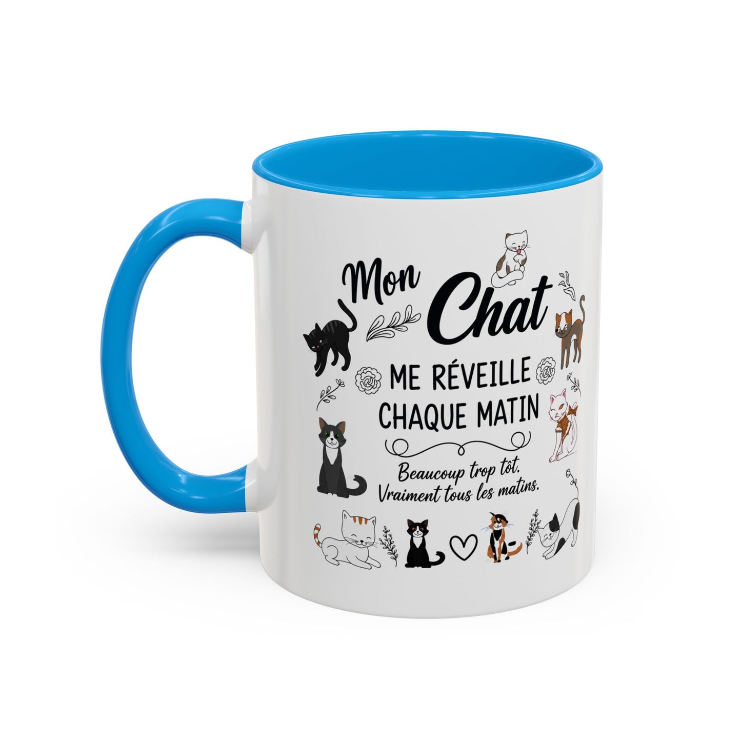 Tasse Chat Homme et Femme – Mon Chat Me Réveille Chaque Matin – Mug Humour Amoureux des Chats – Cadeau Propriétaire de Chat – 325 ml