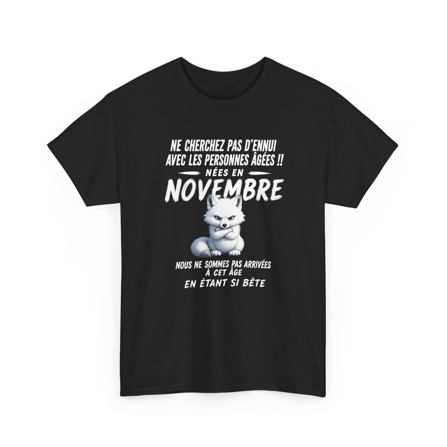 Tee-Shirt Né en Novembre Humour Senior – Cadeau Retraité Homme Femme – Renard Polaire Drôle Anniversaire Personne Âgée