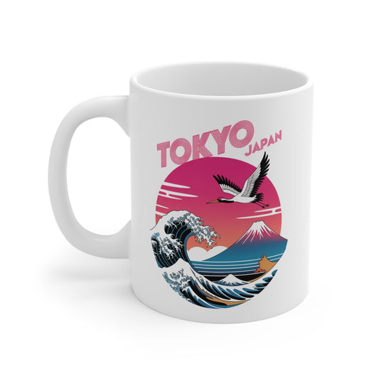 Mug Tokyo Japan – Mont Fuji & Grande Vague – Design Japonais Vintage avec Grue
