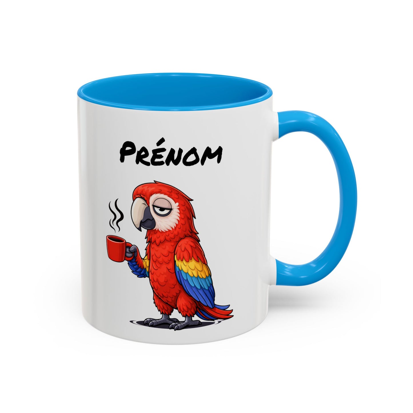 Tasse Perroquet Coloré avec Café – Mug Oiseau Exotique Tropical – Illustration Humour Fatigue 325ml