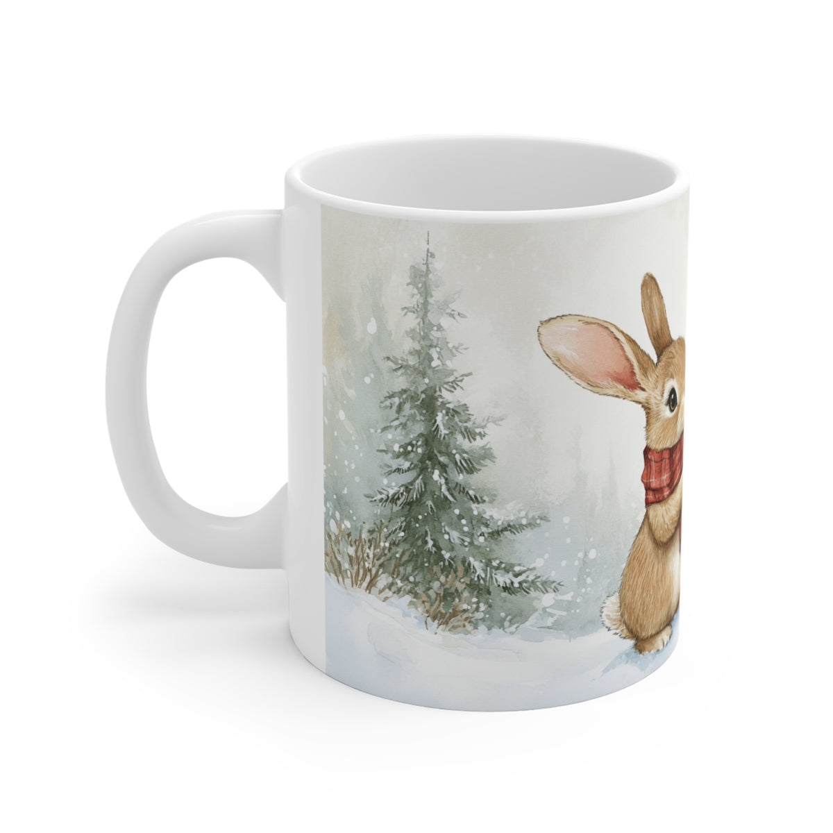 Mug Lapin et Bonhomme de Neige – Tasse de Noël Hiver Style Aquarelle – Cadeau Original Ambiance Enneigée Homme Femme