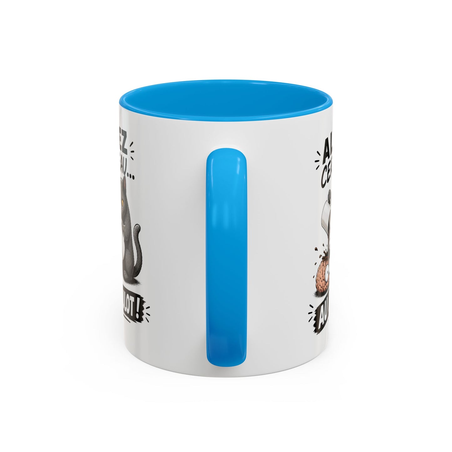 Mug Allez Cerveau Au Boulot – Tasse Humour Chat et Café – Cadeau Drôle Homme et Femme