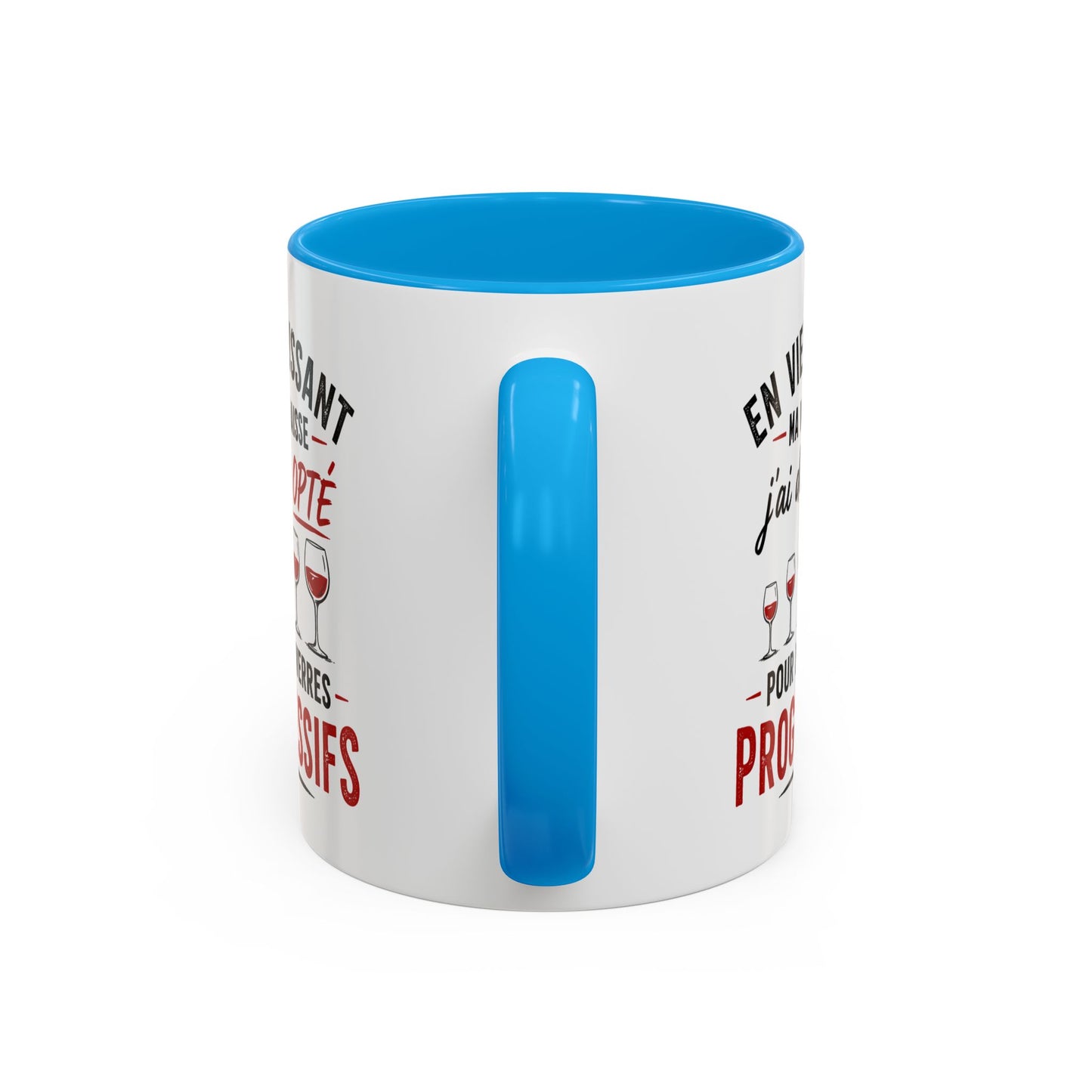Mug Humour Amateur de Vin – En Vieillissant Ma Vue Baisse J’ai Donc Opté pour des Verres Progressifs – Cadeau Drôle Vin Rouge 325ml