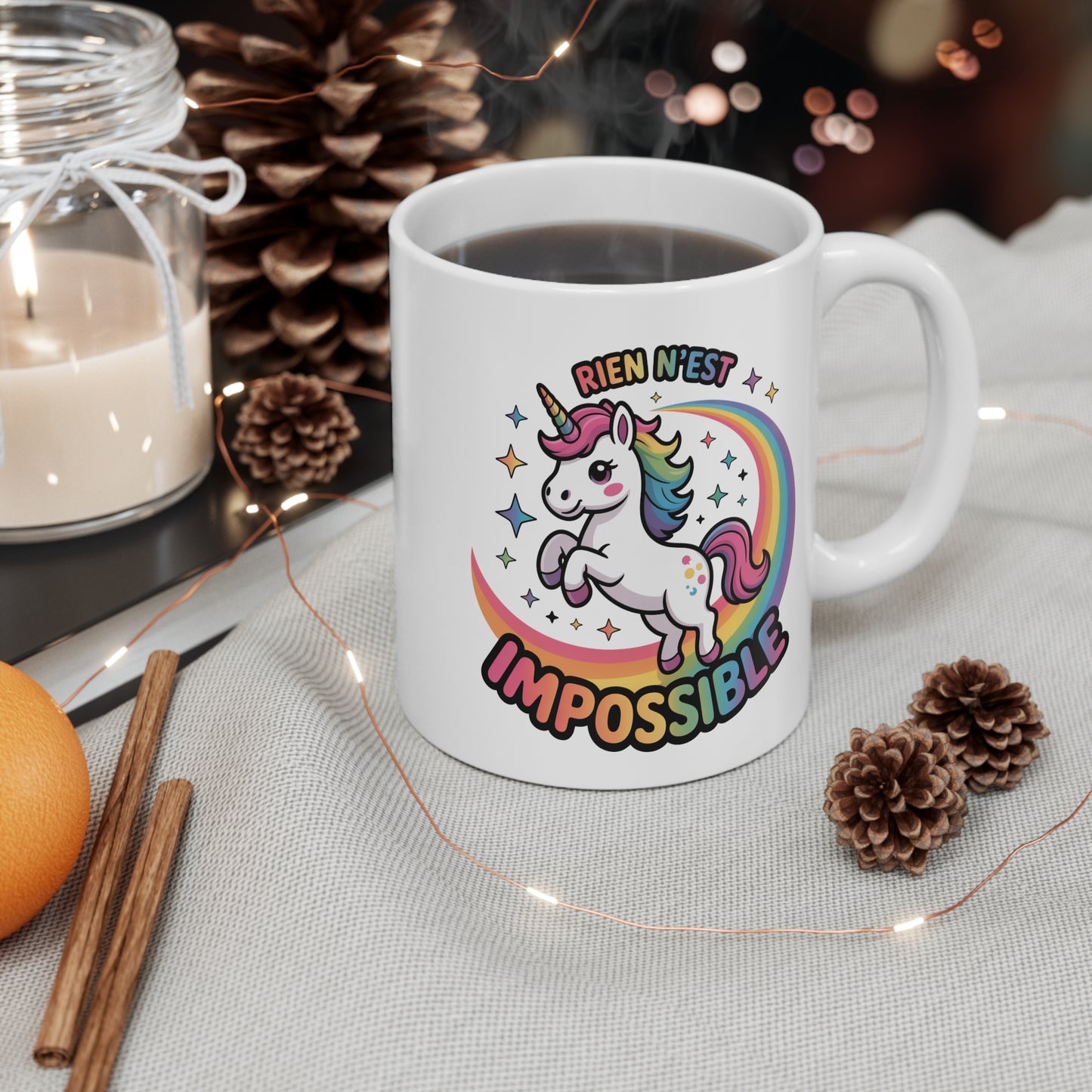 Mug Licorne Inspirant – Rien N’est Impossible – Tasse Motivation Arc-en-ciel – Cadeau Positif Mignon 325 ml