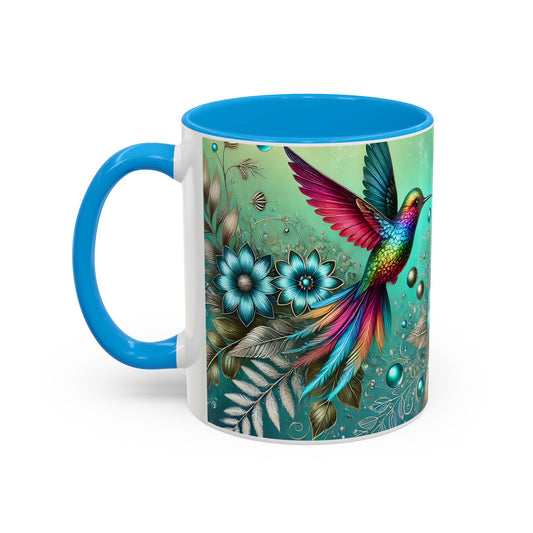 Mug Colibri Coloré – Tasse Artistique avec Fleurs Turquoise et Oiseau Tropical – Cadeau Nature et Décoration Féérique 325ml