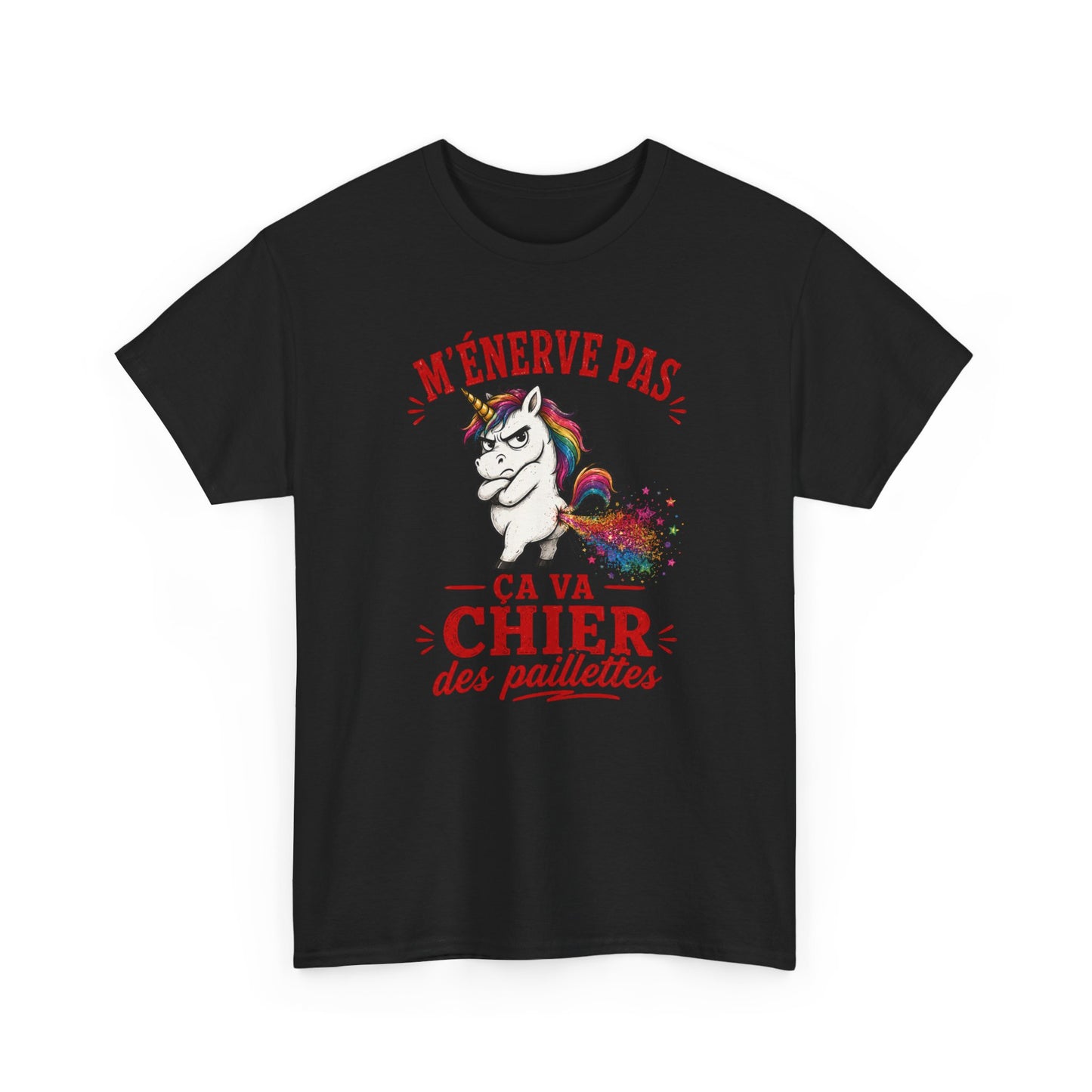 Tee-Shirt M'Énerve Pas Ça Va Chier des Paillettes – Licorne Humour Drôle – Cadeau Homme Femme