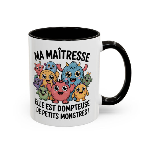 Tasse Maîtresse “Elle est dompteuse de petits monstres” – Mug Cadeau Maîtresse Drôle École – Cadeau