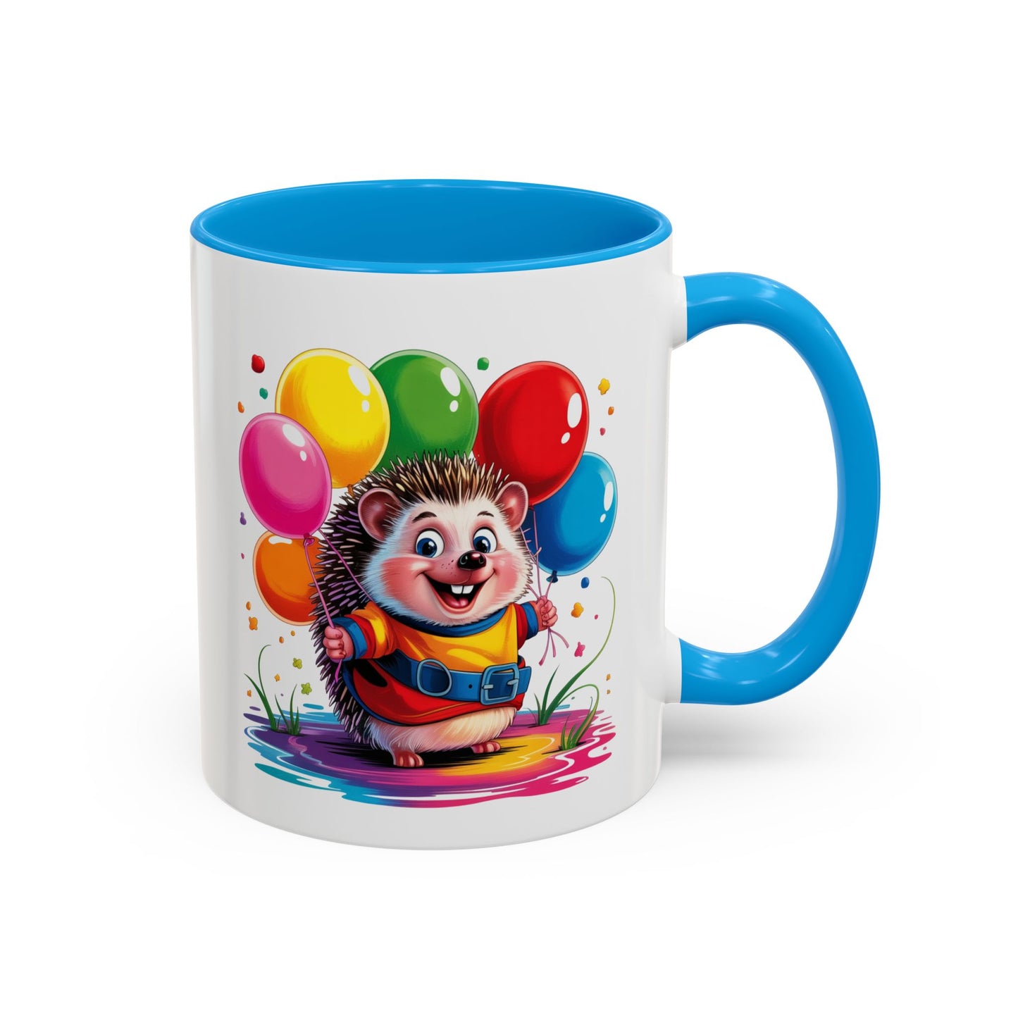 Mug Hérisson Kawaii avec Ballons Multicolores – Tasse Mignonne Cadeau Original Anniversaire et Fête – Céramique 325ml