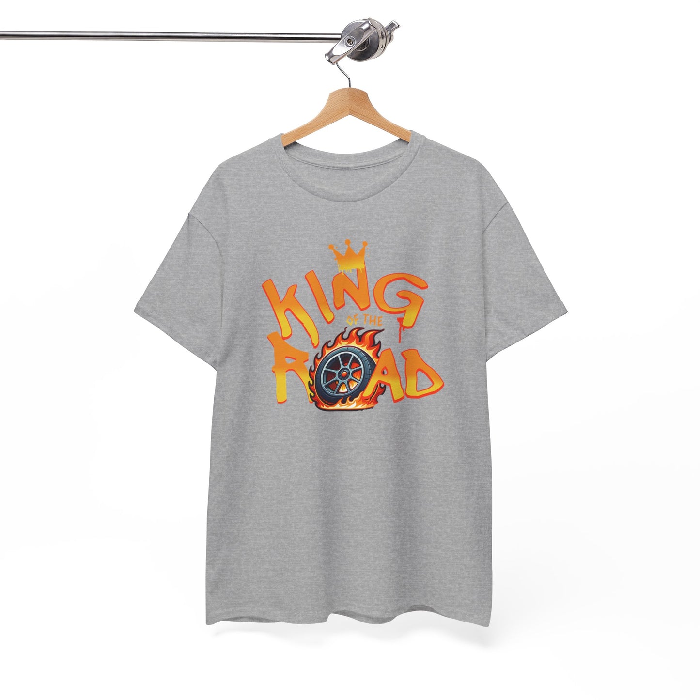 T-Shirt King of the Road Homme Femme – Tee Shirt Voiture Racing Flamme – Cadeau Passion Auto Noir Blanc Gris