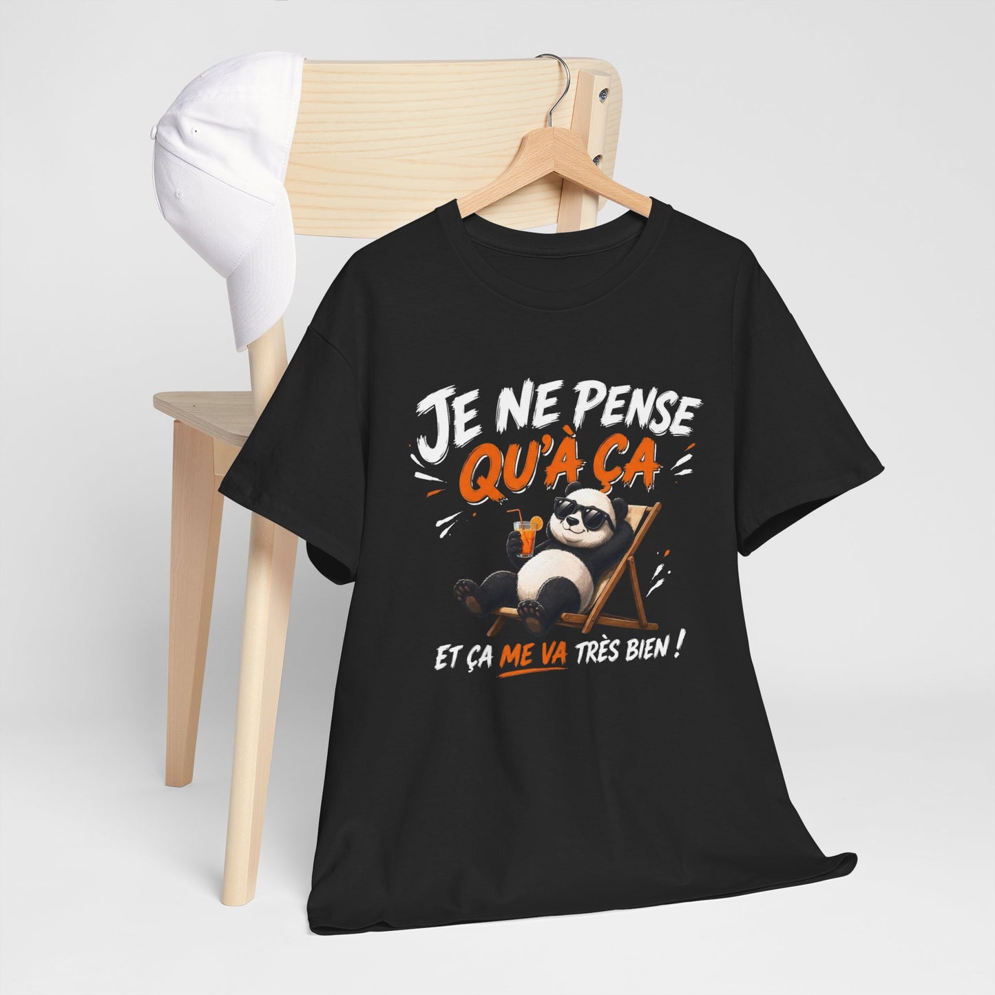 Tee-Shirt Je Ne Pense Qu’à Ça Et Ça Me Va Très Bien – Panda Relax Humour – Cadeau Homme Femme Paresse Détente Vacances