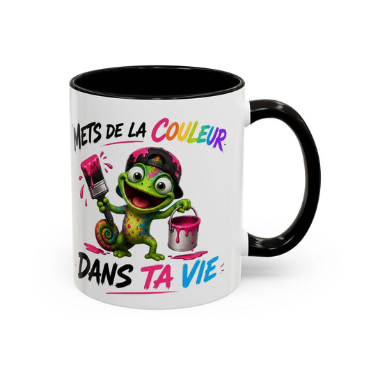 Tasse Mets De La Couleur Dans Ta Vie – Mug Caméléon Coloré Humour – Cadeau Original Positif 325ml