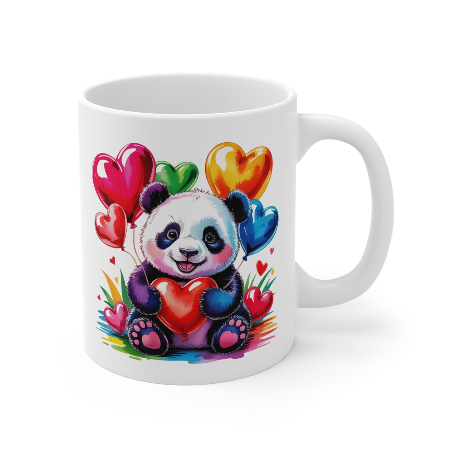 Tasse Panda Mignon avec Ballons Cœur – Mug Kawaii Love et Arc-en-Ciel – Design Cute et Romantique – Cadeau Original Femme, Enfant et Saint-Valentin – Céramique 325ml