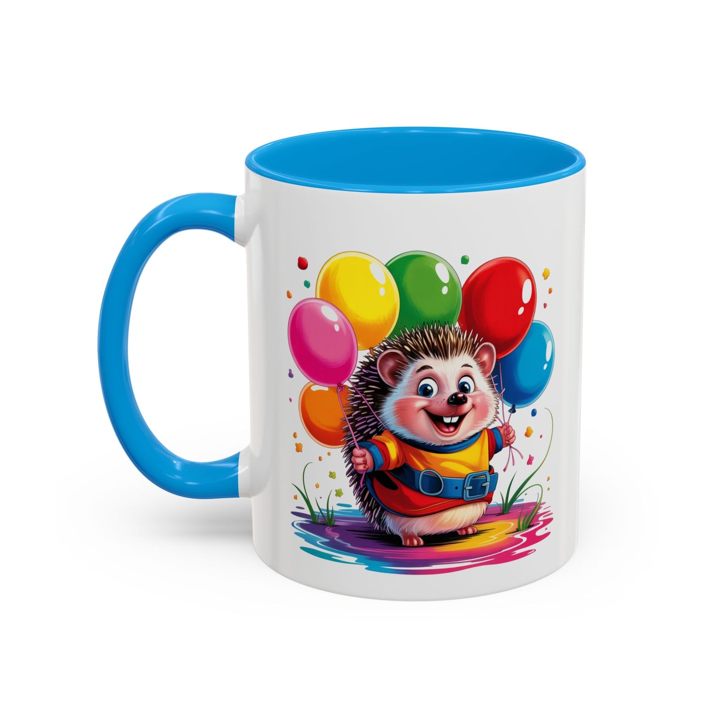 Mug Hérisson Kawaii avec Ballons Multicolores – Tasse Mignonne Cadeau Original Anniversaire et Fête – Céramique 325ml