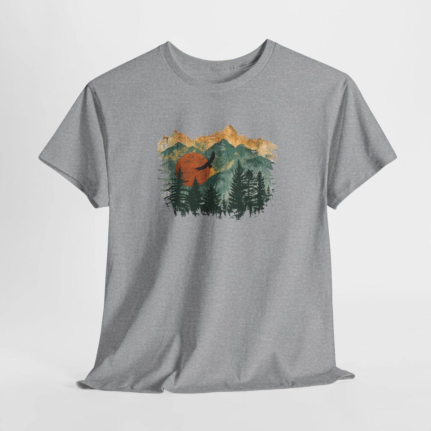 Tee Shirt Homme et Femme Montagne Forêt Nature Aigle Randonnée Plein Air Paysage Vintage Idée Cadeau