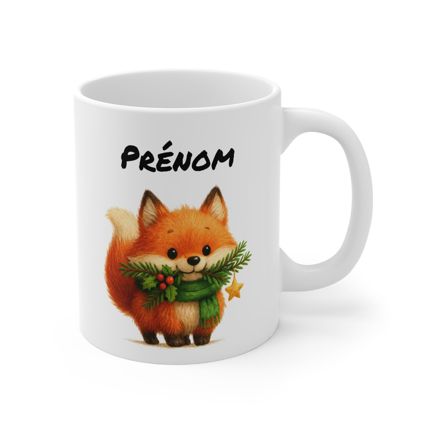 Tasse Personnalisable Renard Noël Mignon – Mug Prénom Festif – Cadeau Nature et Hiver 325 ml