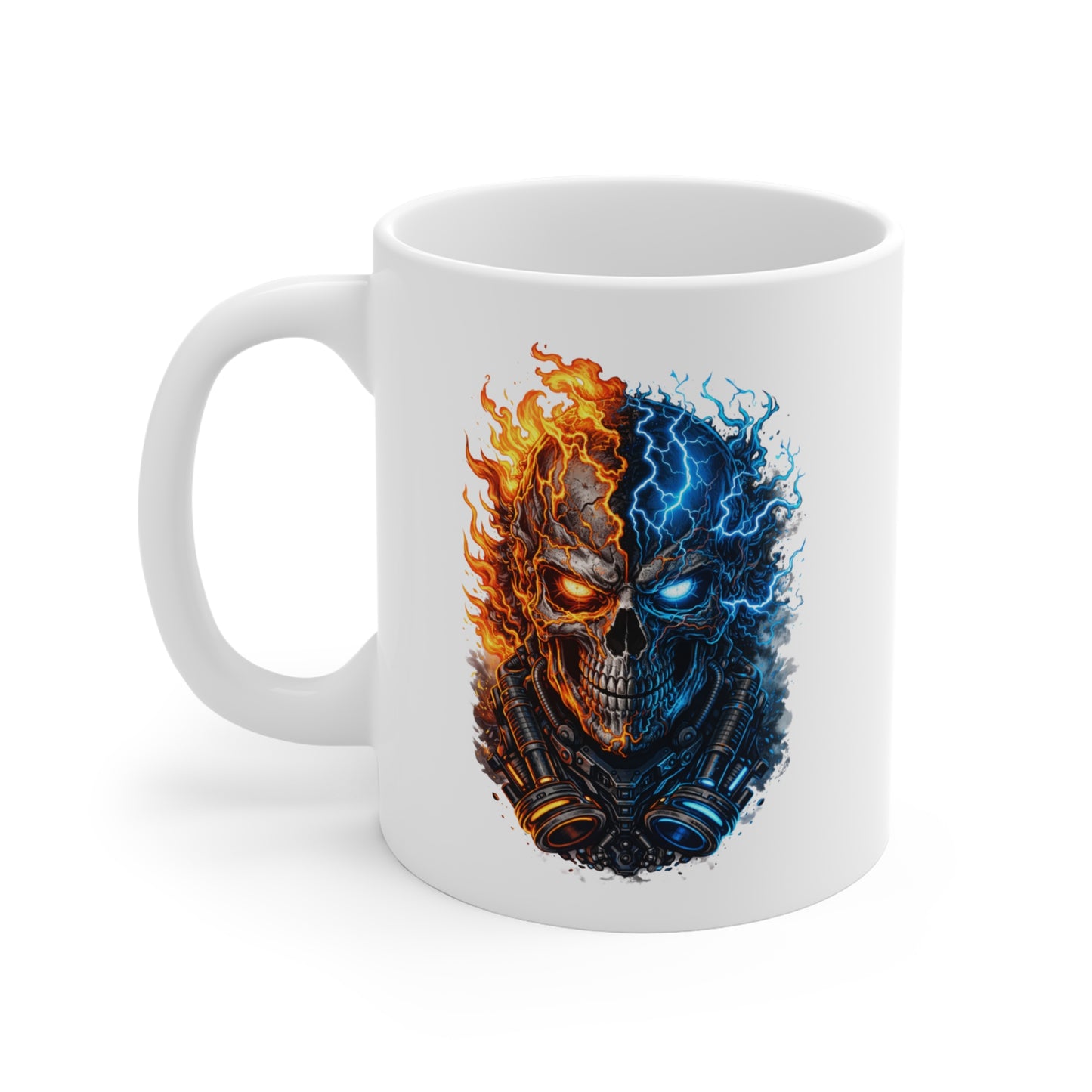 Mug Tête de Mort Feu et Glace – Crâne Électrique Bleu et Rouge – Tasse Dark Gamer, Cadeau Homme