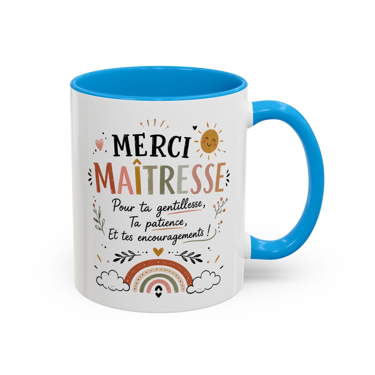 Tasse Merci Maîtresse – Mug Bohème Arc-en-Ciel – Cadeau Maîtresse École Femme 325ml