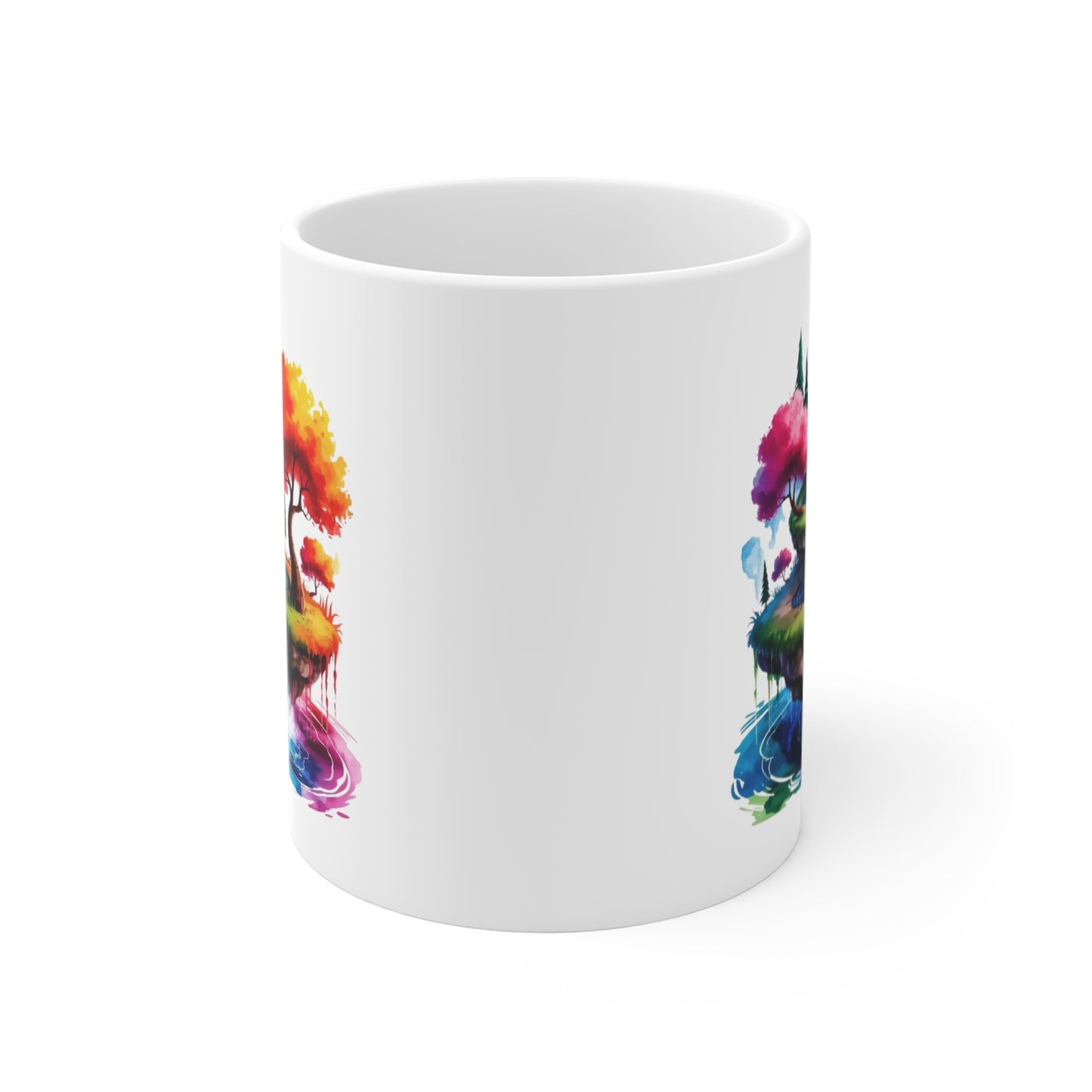 Mug Paysage Fantastique avec Cascades et Arbres Arc-en-Ciel – Tasse Nature Féérique et Colorée – Design Fantasy Relaxant – Cadeau Original pour Amoureux de la Nature et des Mondes Magiques – Céramique...