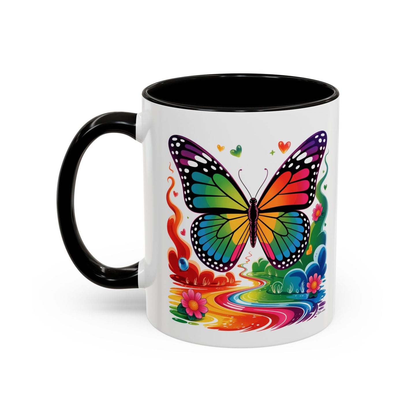 Mug Papillon Multicolore – Tasse Arc-en-Ciel Nature Féérique – Cadeau Artistique et Coloré – Céramique 325ml