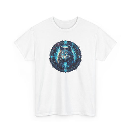 Tee Shirt Loup Mystique Homme Femme – T-Shirt Loup Yeux Bleus Symboles – Design Fantastique Nordique