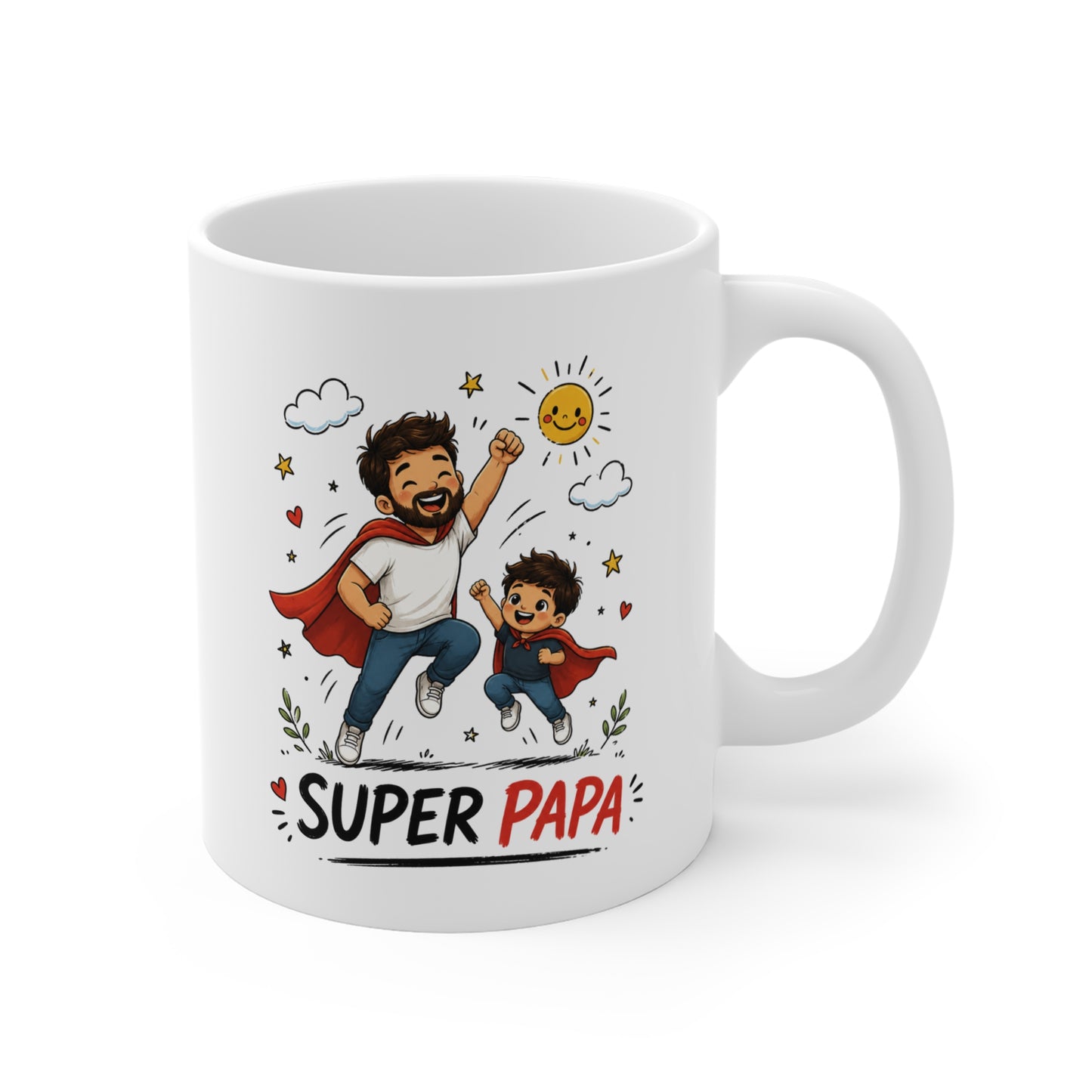 Tasse Super Papa – Mug Papa Héros avec Enfant – Cadeau Fête des Pères Original 325ml