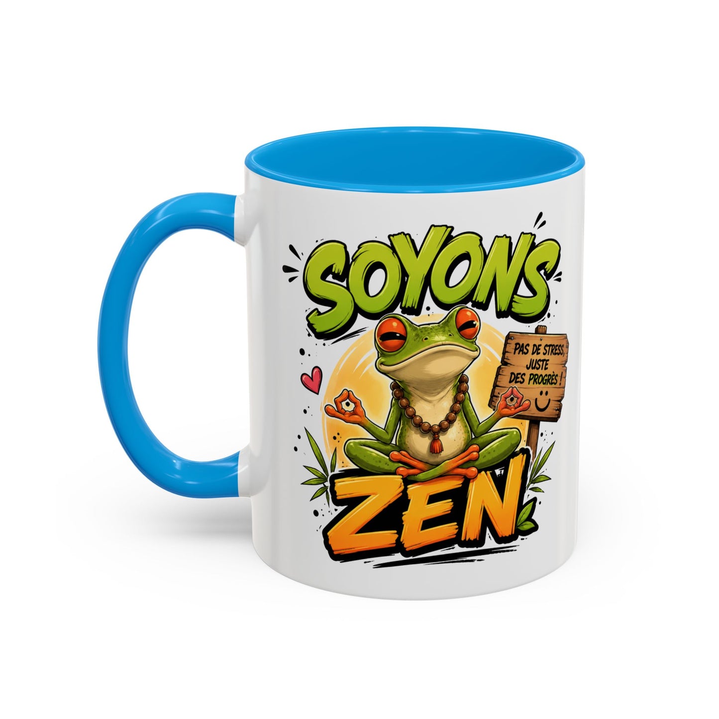 Tasse Soyons Zen – Mug Grenouille Méditation Humour – Cadeau Relaxation Positive 325ml