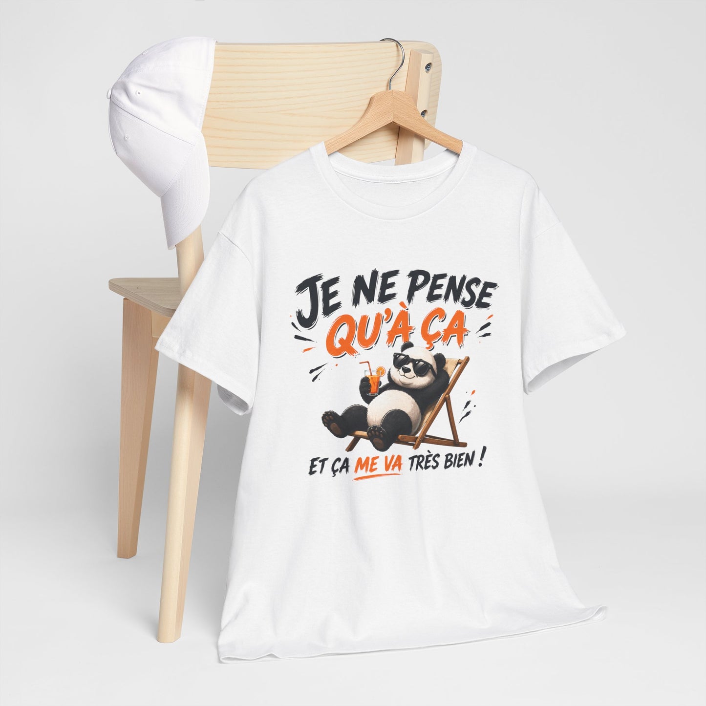 Tee-Shirt Je Ne Pense Qu’à Ça Et Ça Me Va Très Bien – Panda Relax Humour – Cadeau Homme Femme Paresse Détente Vacances