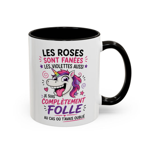 Tasse Licorne Humoristique Femme – Je Suis Complètement Folle – Mug Drôle Licorne Arc-en-Ciel 325ml