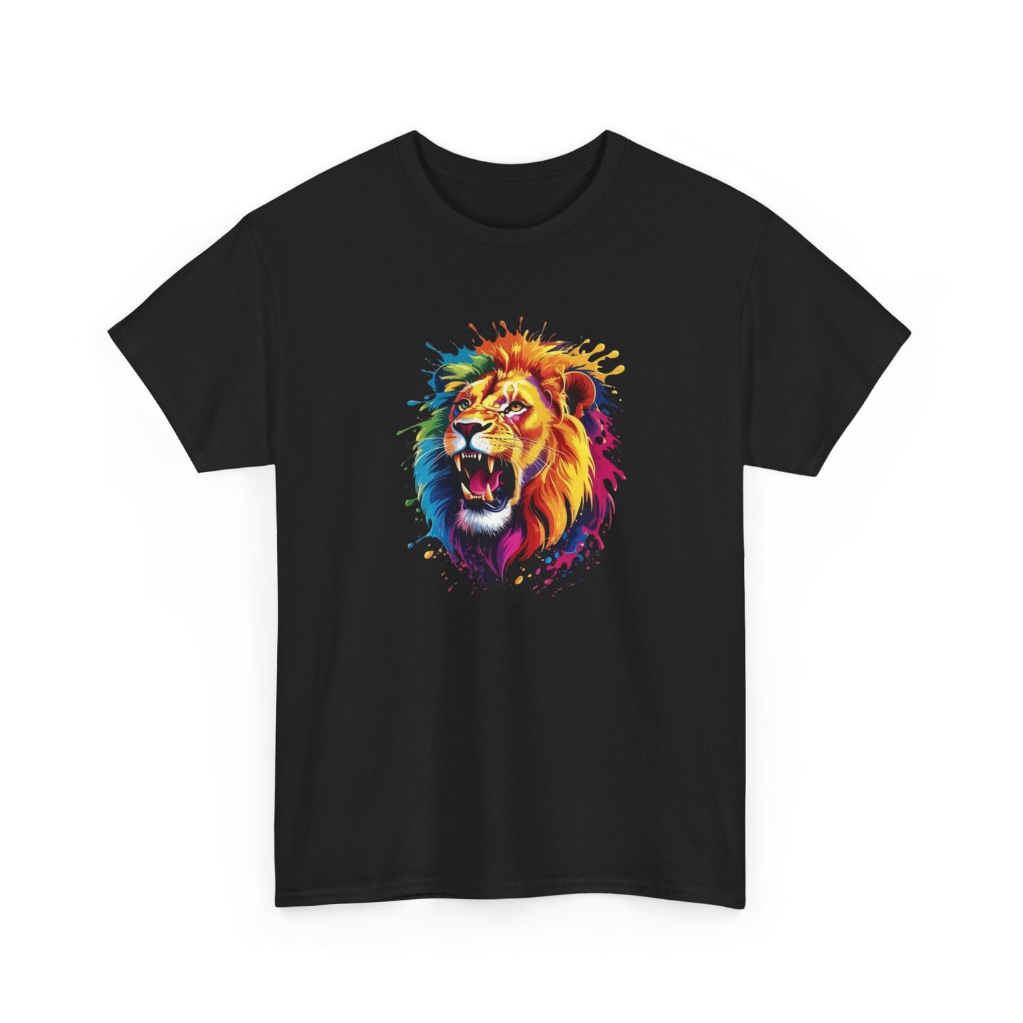 T-Shirt Lion Rugissant Coloré – Tee Shirt Tête de Lion Art Dripping – Cadeau Animal Puissant Streetwear Noir Blanc Gris