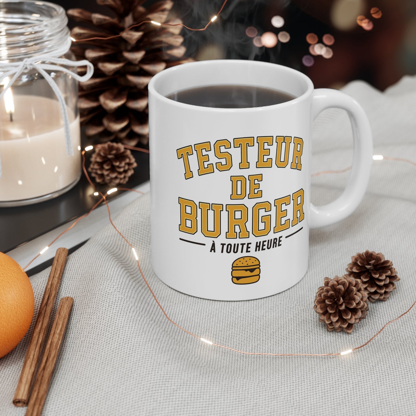 Tasse Testeur de Burger – Mug Humour Fast Food – Cadeau Amateur de Burgers Homme Femme 325ml