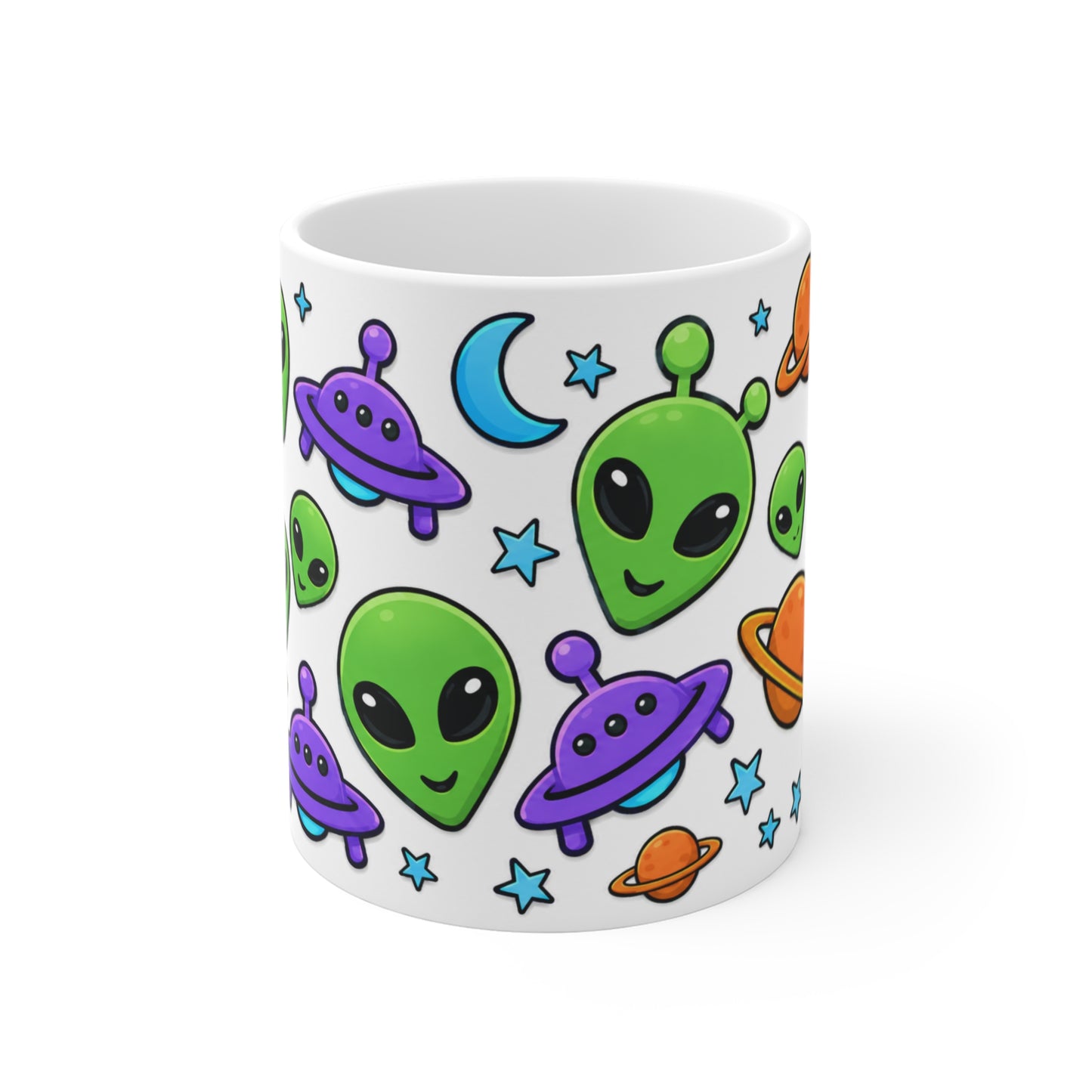 Tasse Aliens Kawaii et Soucoupes Volantes – Mug Espace Cartoon Coloré – Cadeau Original Univers Galaxie 325ml