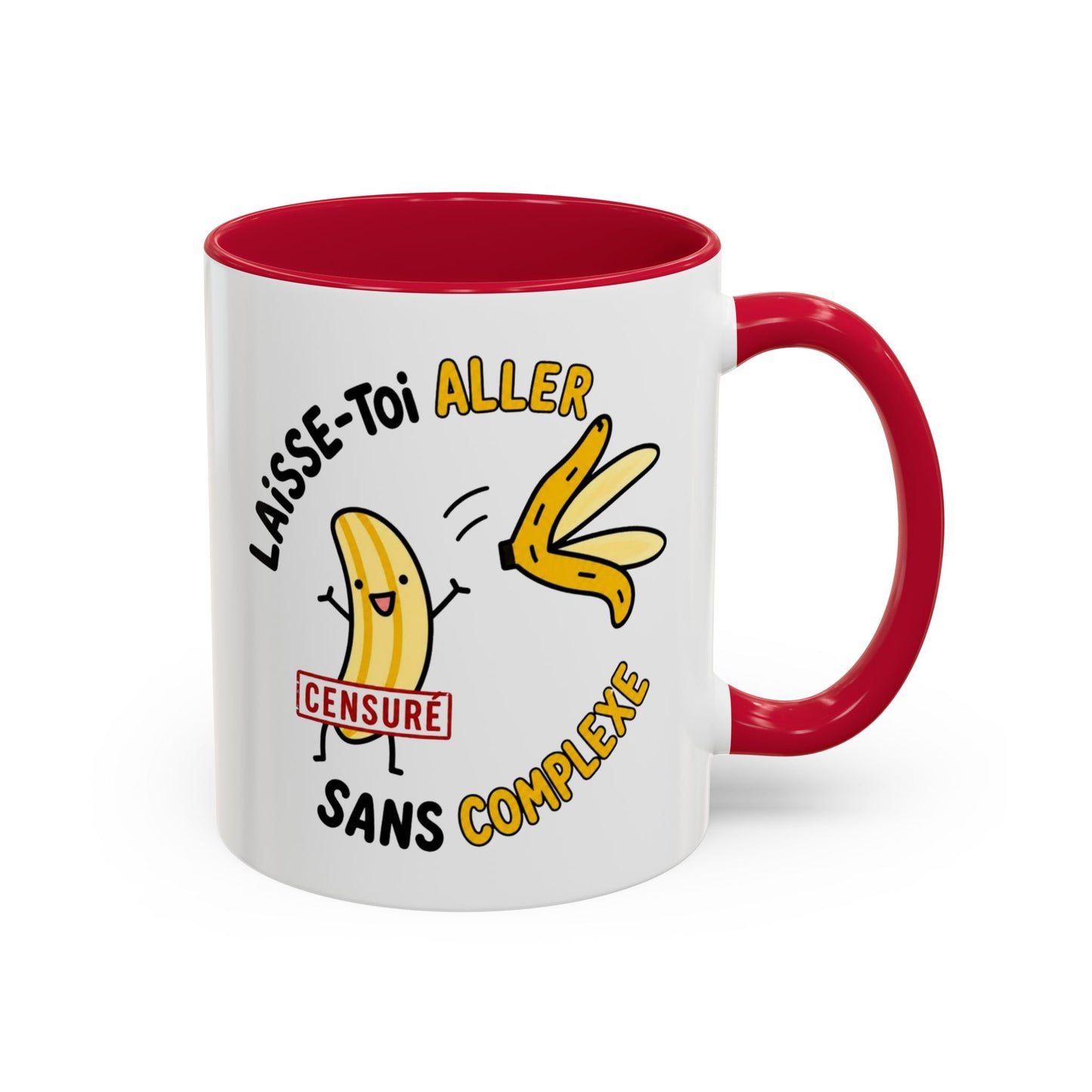 Mug Humour Banane – Laisse-Toi Aller Sans Complexe – Tasse Drôle et Décalée Cadeau Original Fun Céramique 325ml Noir Jaune
