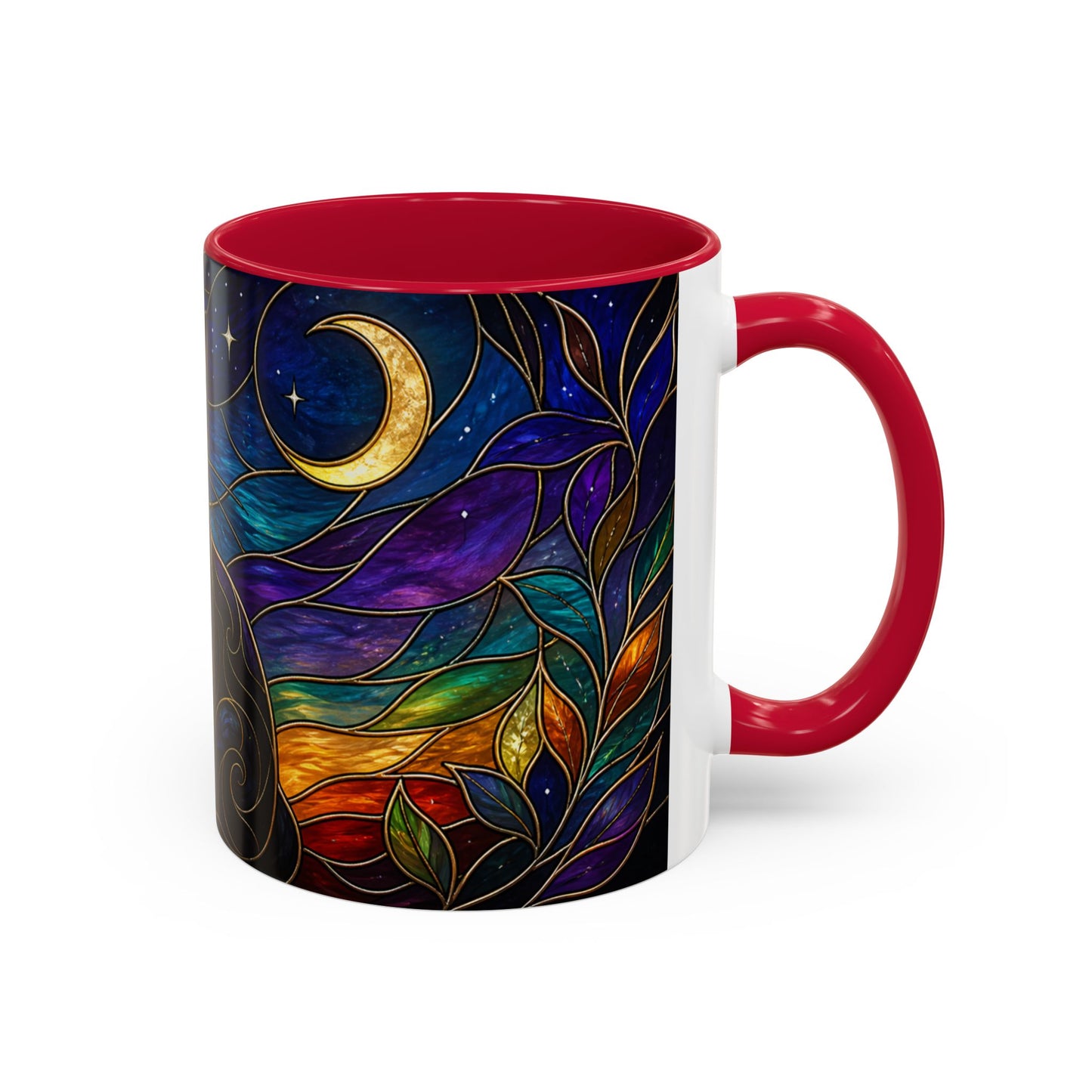 Tasse Chat Noir Style Vitrail – Mug Artistique Multicolore avec Lune et Chat Mystique – Céramique 325ml