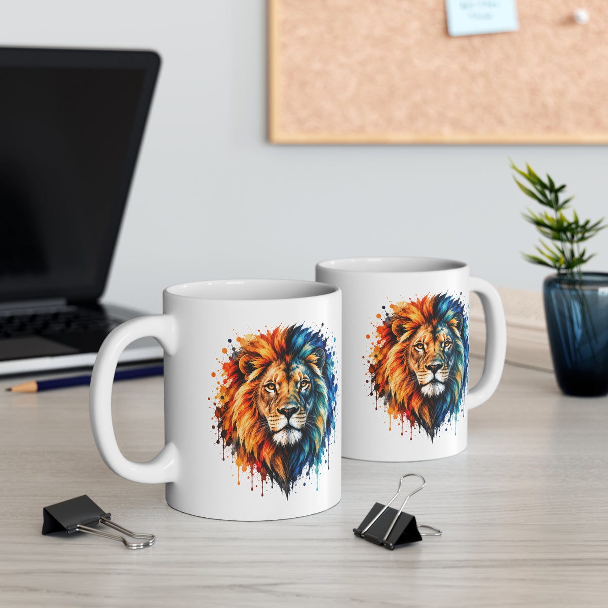 Mug Lion Coloré – Tasse Lion Majestueux Style Aquarelle – Cadeau Original Amoureux des Lions et Animaux Sauvages