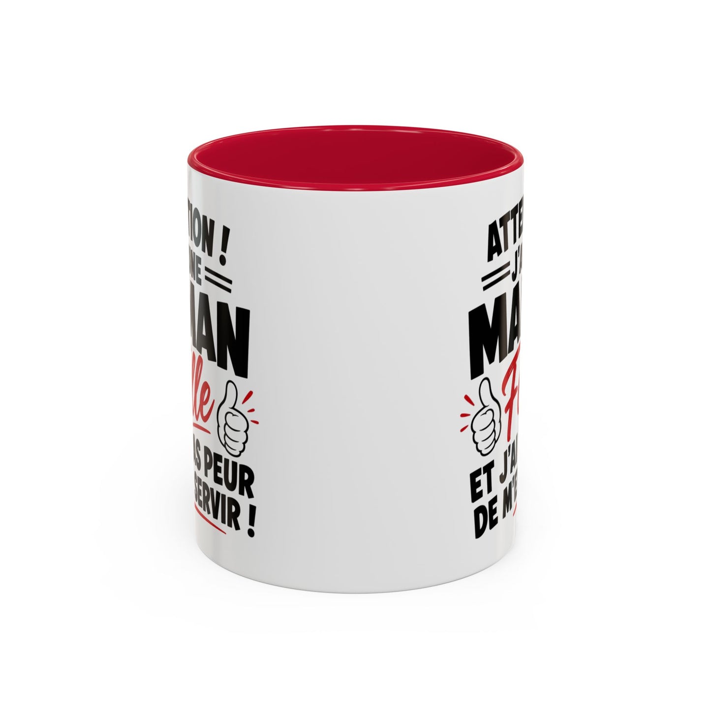 Mug “Attention J’ai Une Maman Folle” – Tasse Humour Maman Protectrice – Cadeau Drôle Fête des Mères – Céramique 325ml Noir Bleu Rouge