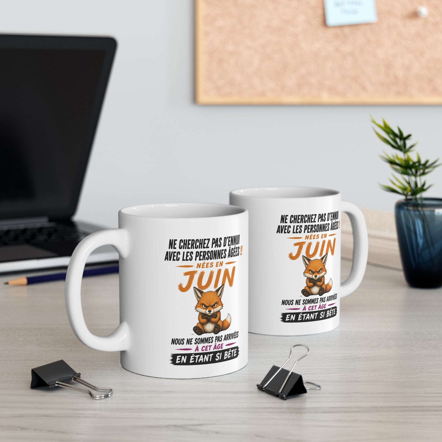 Tasse Retraite Juin Humour – Mug Personne Âgée Renard Drôle – Cadeau Retraité 325ml