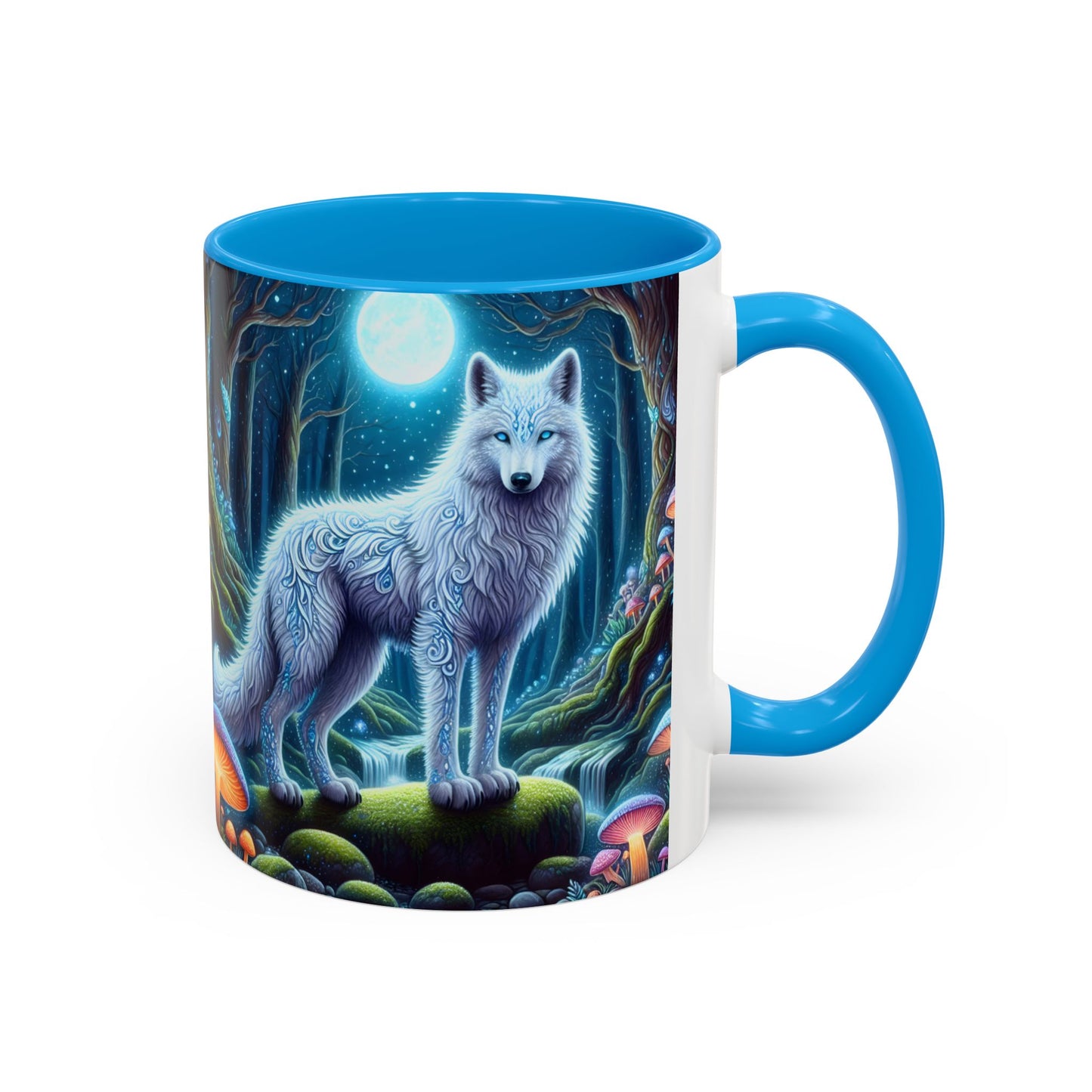 Tasse Loups Blancs Fantasy – Mug Forêt Mystique et Lune Magique – Illustration Féerique Animaux Spirituels 325ml