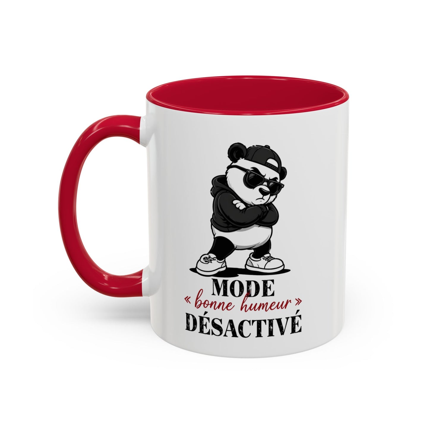 Mug Panda Humour – “Mode Bonne Humeur Désactivé” – Tasse Panda Lunettes Streetwear – Cadeau Drôle Homme Femme – Céramique 325ml Noir Bleu Rouge