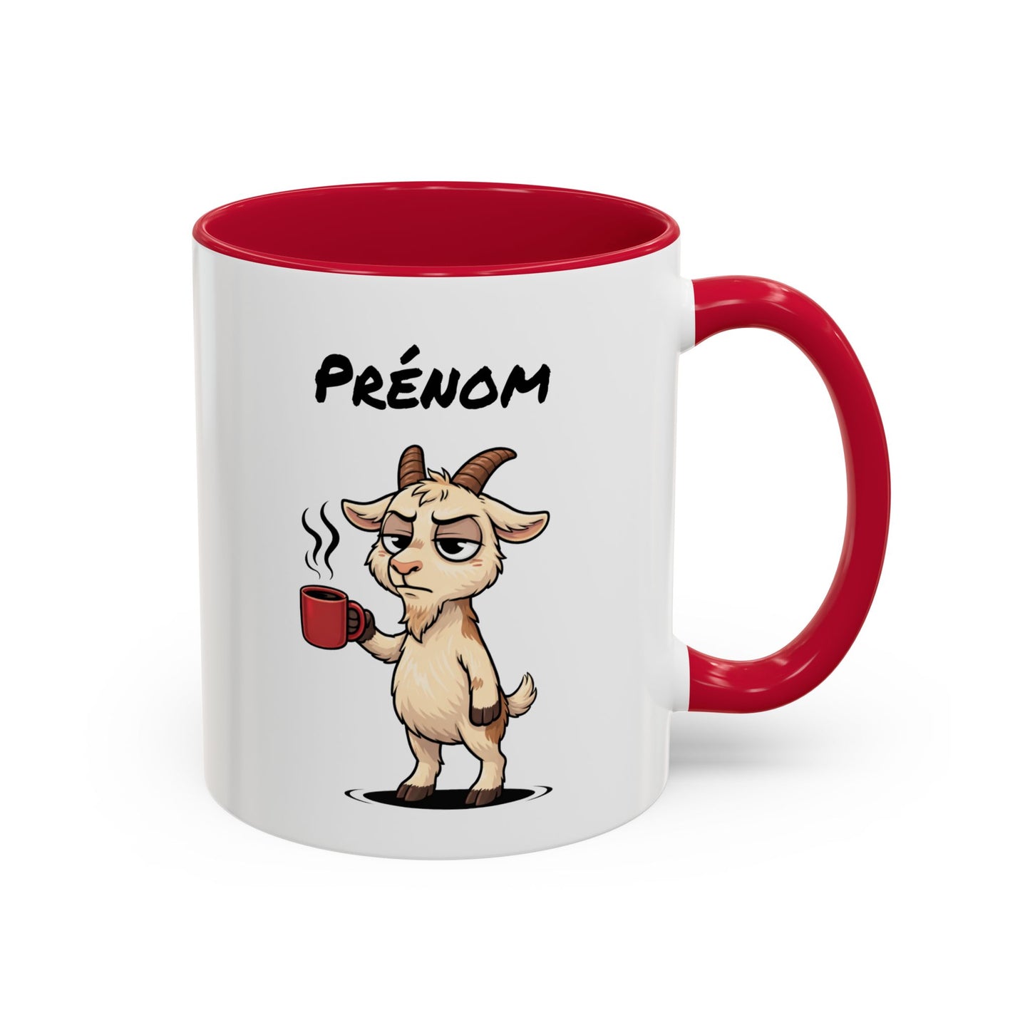 Mug Chèvre Fatiguée Personnalisable 325ml – Tasse Café Humoristique Prénom Cadeau Original Noir Bleu Rouge