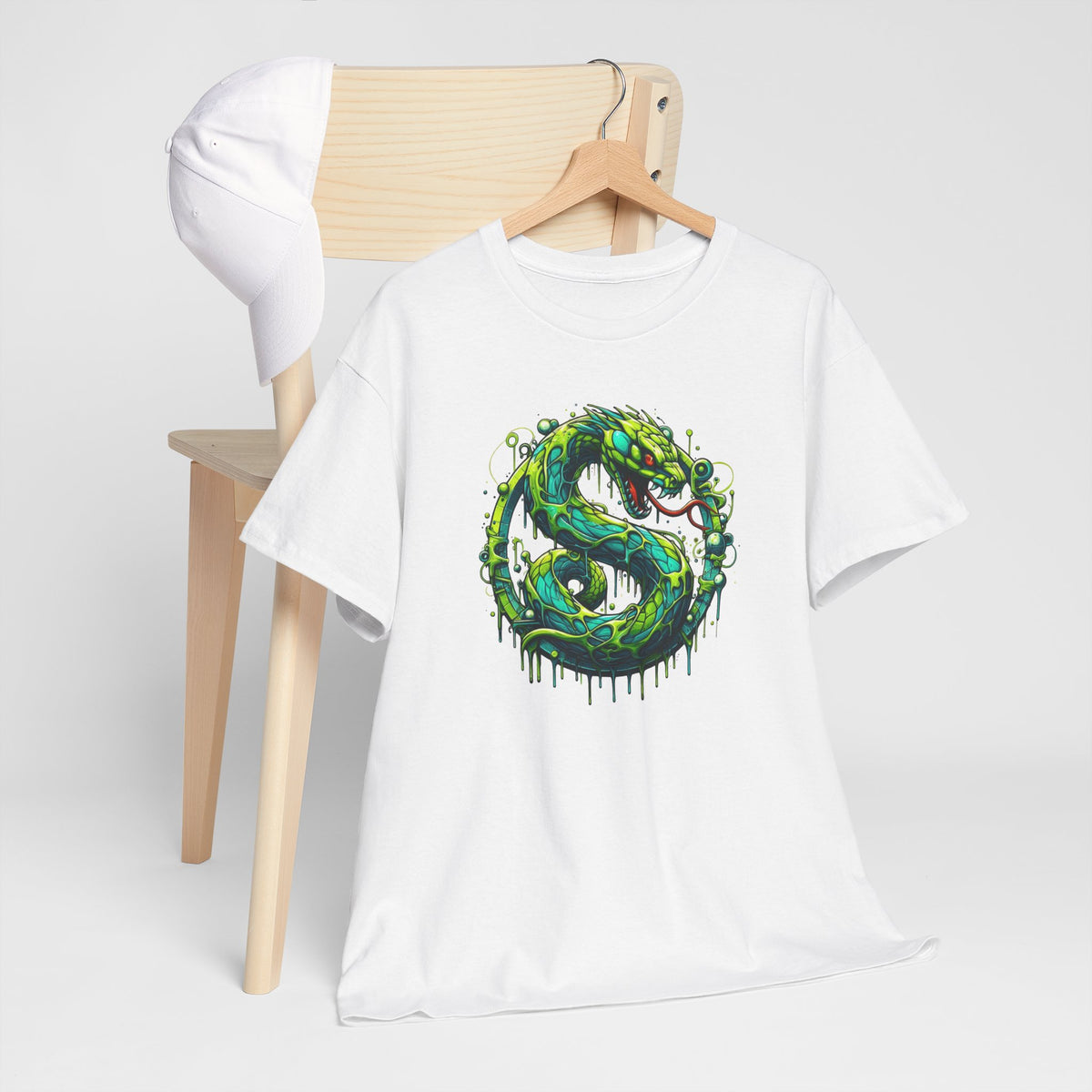 Tee Shirt Serpent Vert Homme Femme – T-Shirt Reptile Fantastique – Serpent Venimeux Style Futuriste – Design Animal Original