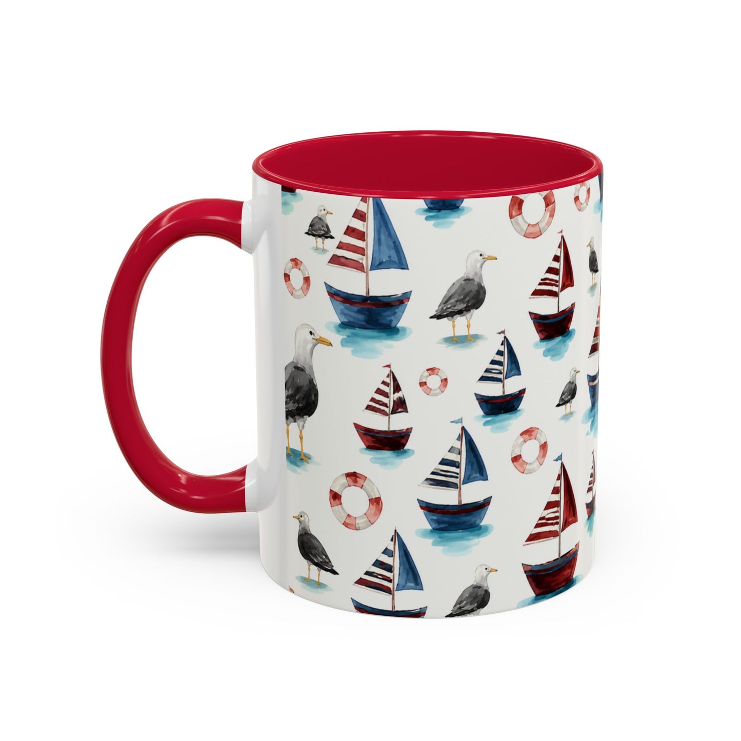 Tasse Thème Marin Aquarelle – Mug Voilier et Mouette – Design Nautique Bord de Mer – Céramique 325ml
