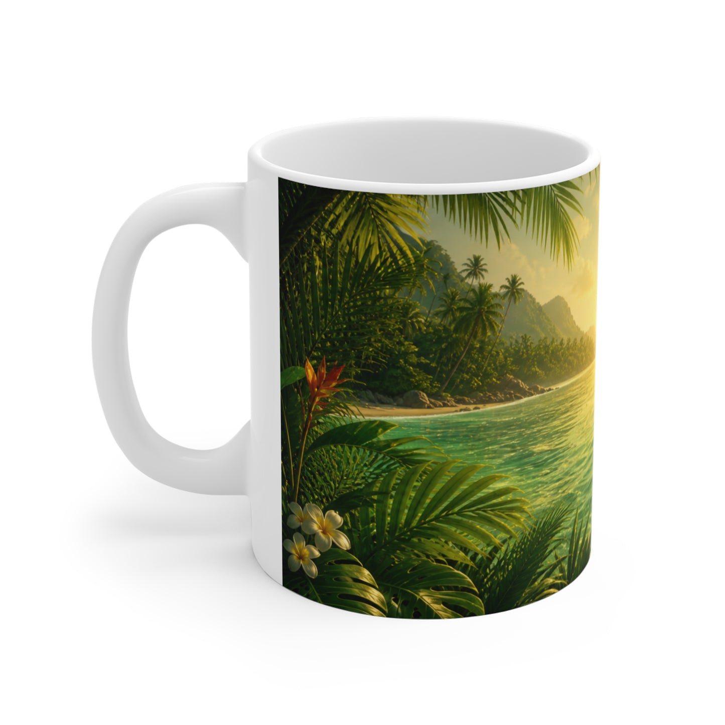 Tasse Lagon Tropical – Mug Plage Paradis Exotique – Cadeau Voyage Homme Femme Enfant 325ml