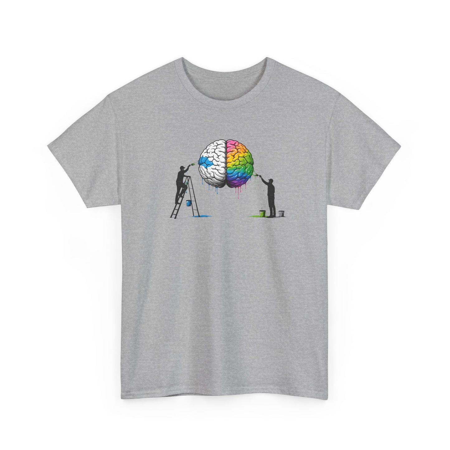 T-Shirt Cerveau Créatif Peinture – Tee Shirt Art et Intelligence Blanc Gris – Cadeau Artiste Créatif Homme Femme
