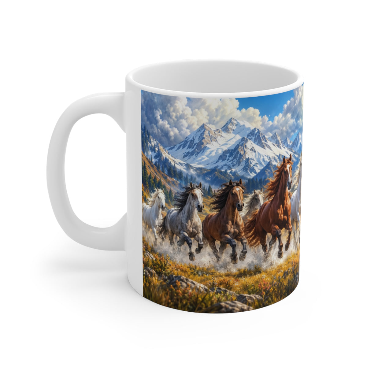 Mug Chevaux au Galop dans les Montagnes – Tasse Paysage Nature avec Troupeau de Chevaux – Cadeau Original Amoureux des Chevaux