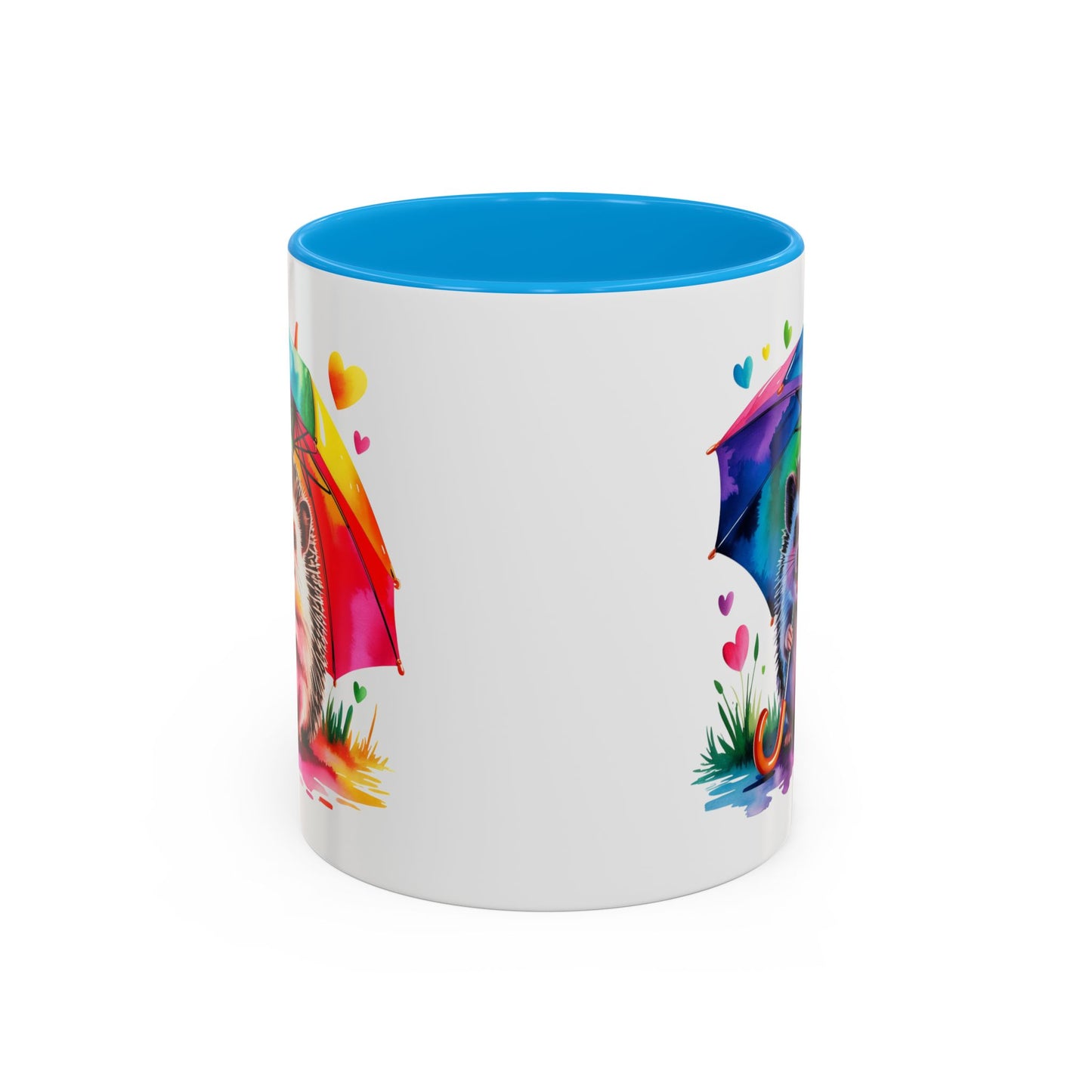Mug Hérisson Kawaii avec Parapluie Arc-en-Ciel – Tasse Colorée et Mignonne – Cadeau Original Amoureux des Animaux – Céramique 325ml