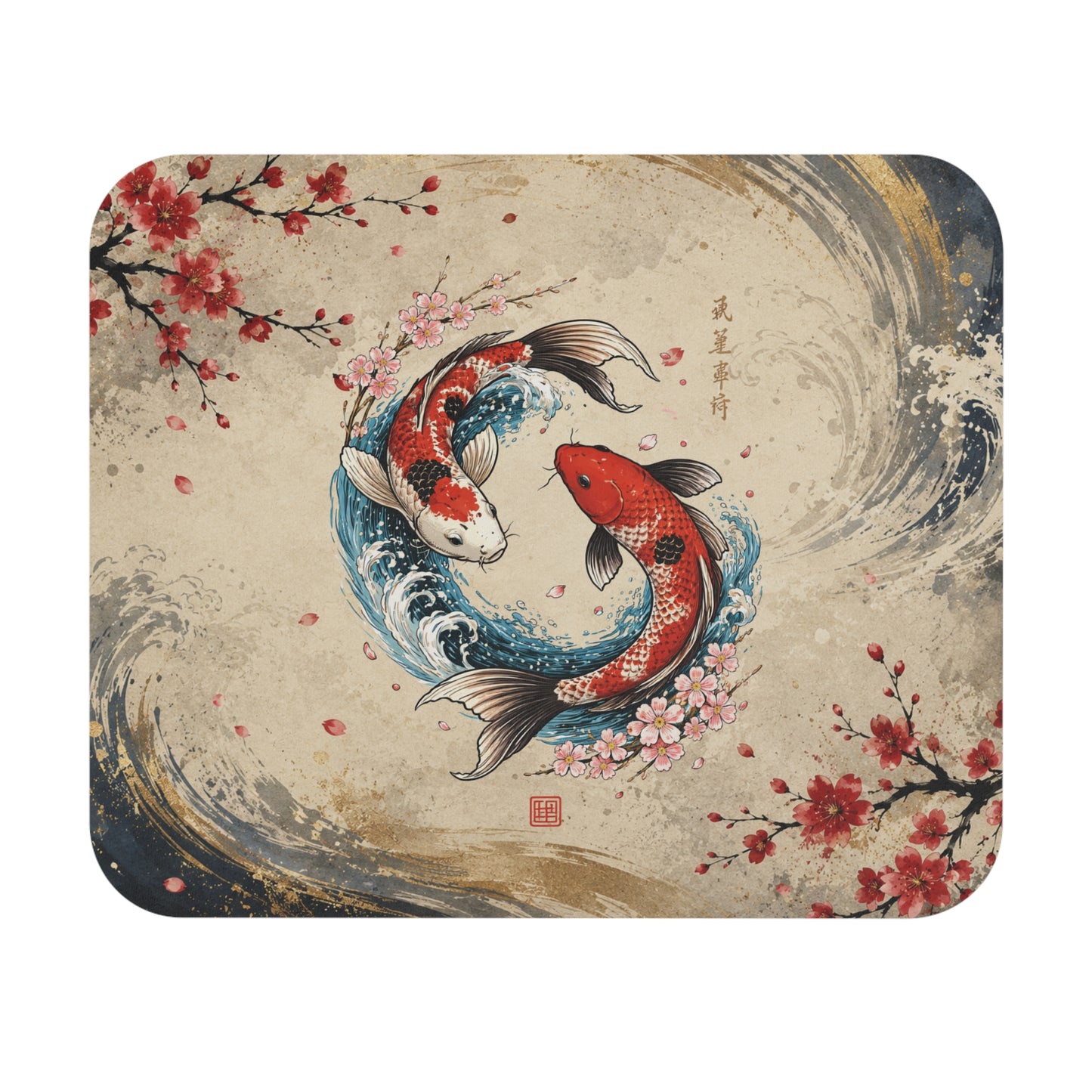 Tapis de Souris 22x18cm Carpes Koï Yin Yang Japon Zen Sakura Art Japonais Feng Shui Bureau Gaming Cadeau Décoration Asiatique
