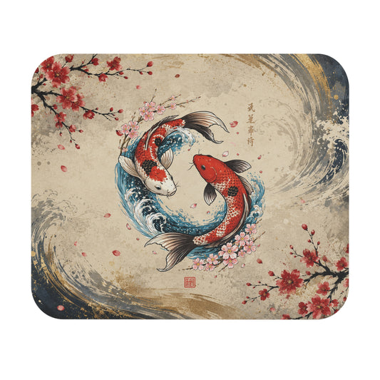 Tapis de Souris 22x18cm Carpes Koï Yin Yang Japon Zen Sakura Art Japonais Feng Shui Bureau Gaming Cadeau Décoration Asiatique