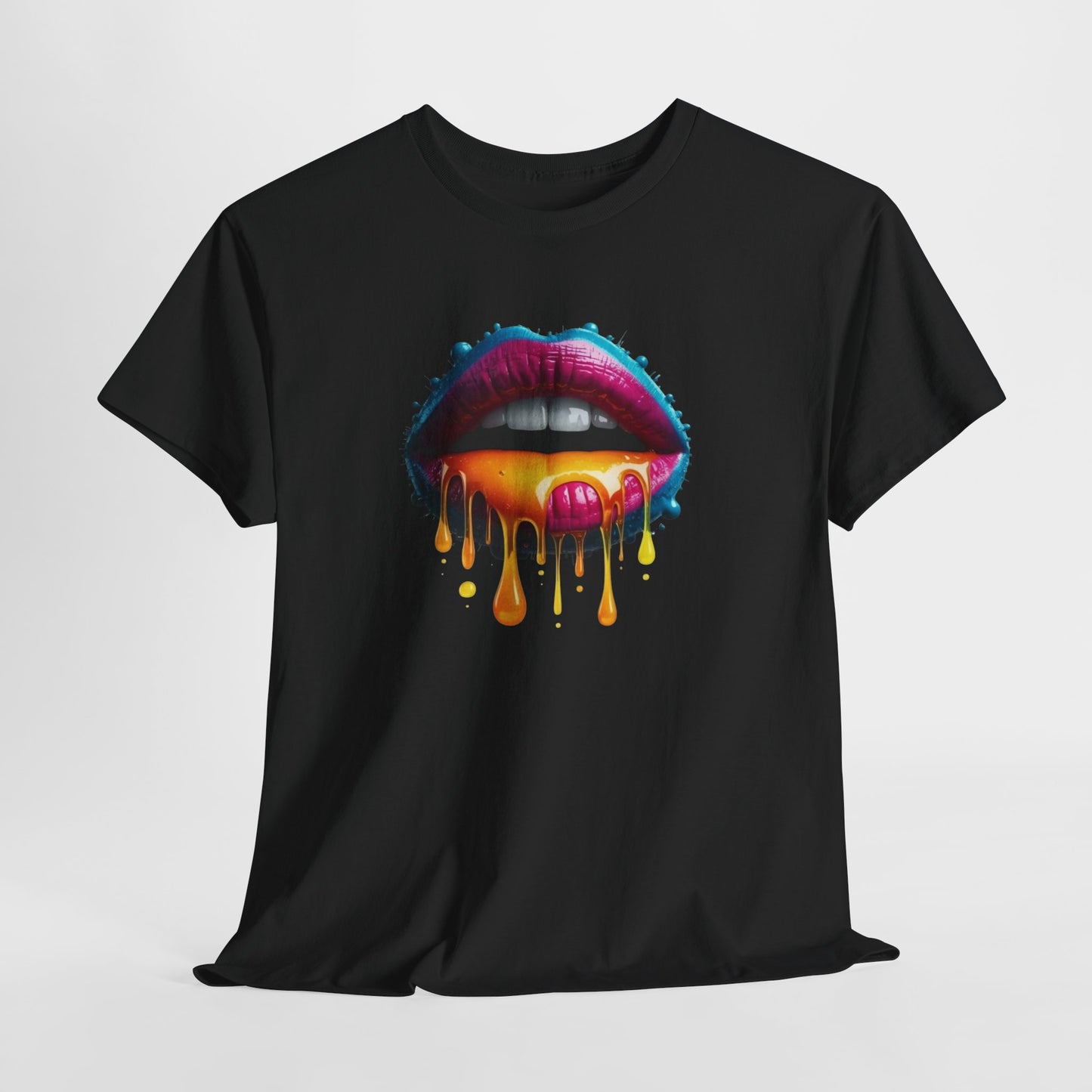 T-Shirt Lèvres Colorées Pop Art – Tee Shirt Bouche Dripping Moderne – Cadeau Tendance Streetwear Noir Blanc Gris