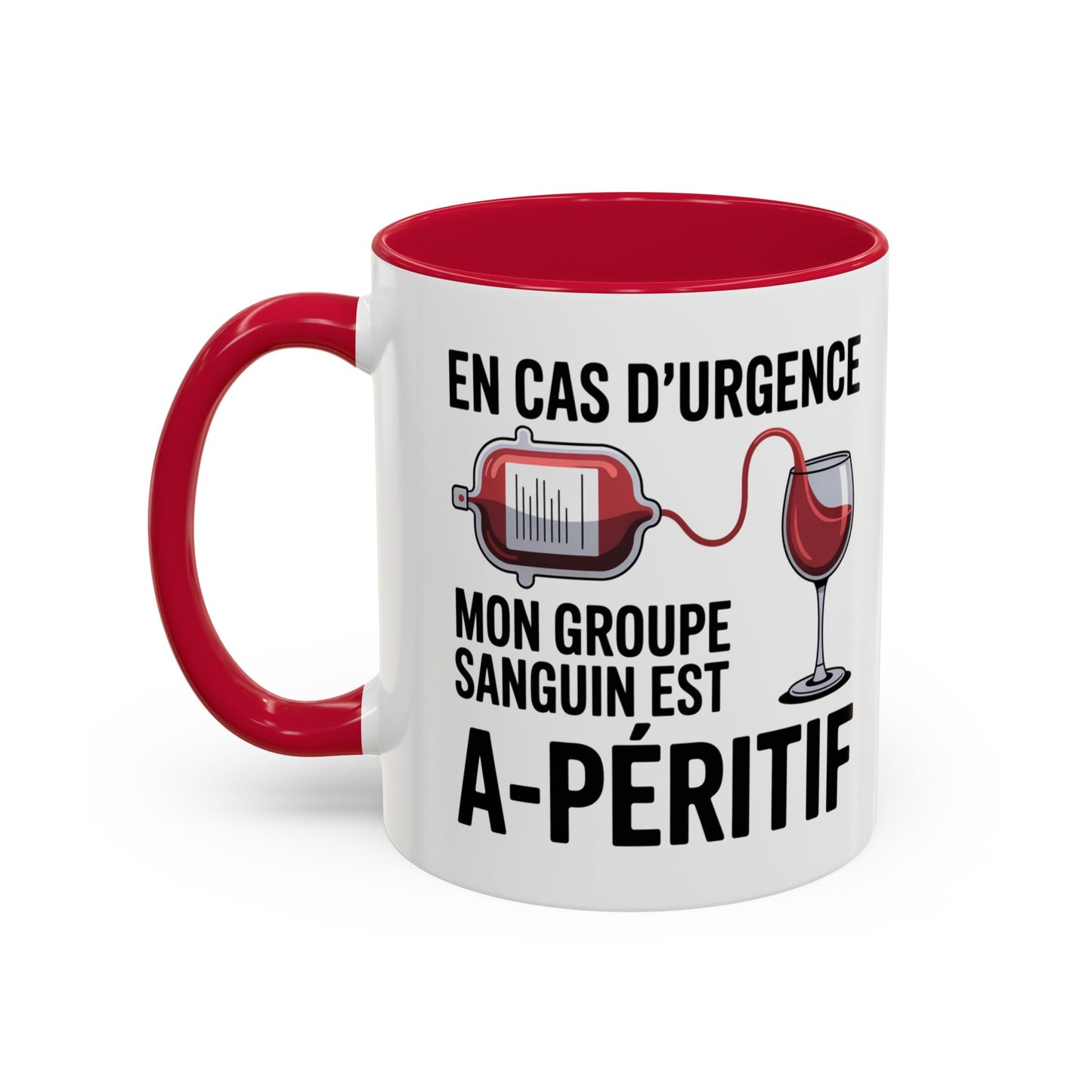 Mug Vin Humoristique – Tasse Apéro Groupe Sanguin Apéritif – Cadeau Amoureux du Vin – Céramique 325ml Noir Bleu Rouge